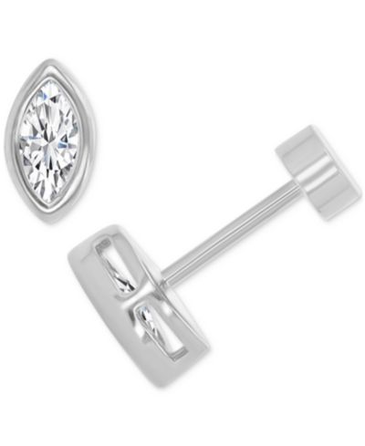 Cubic Zirconia Marquise Bezel Screw Back Stud Earrings in Sterling Silver