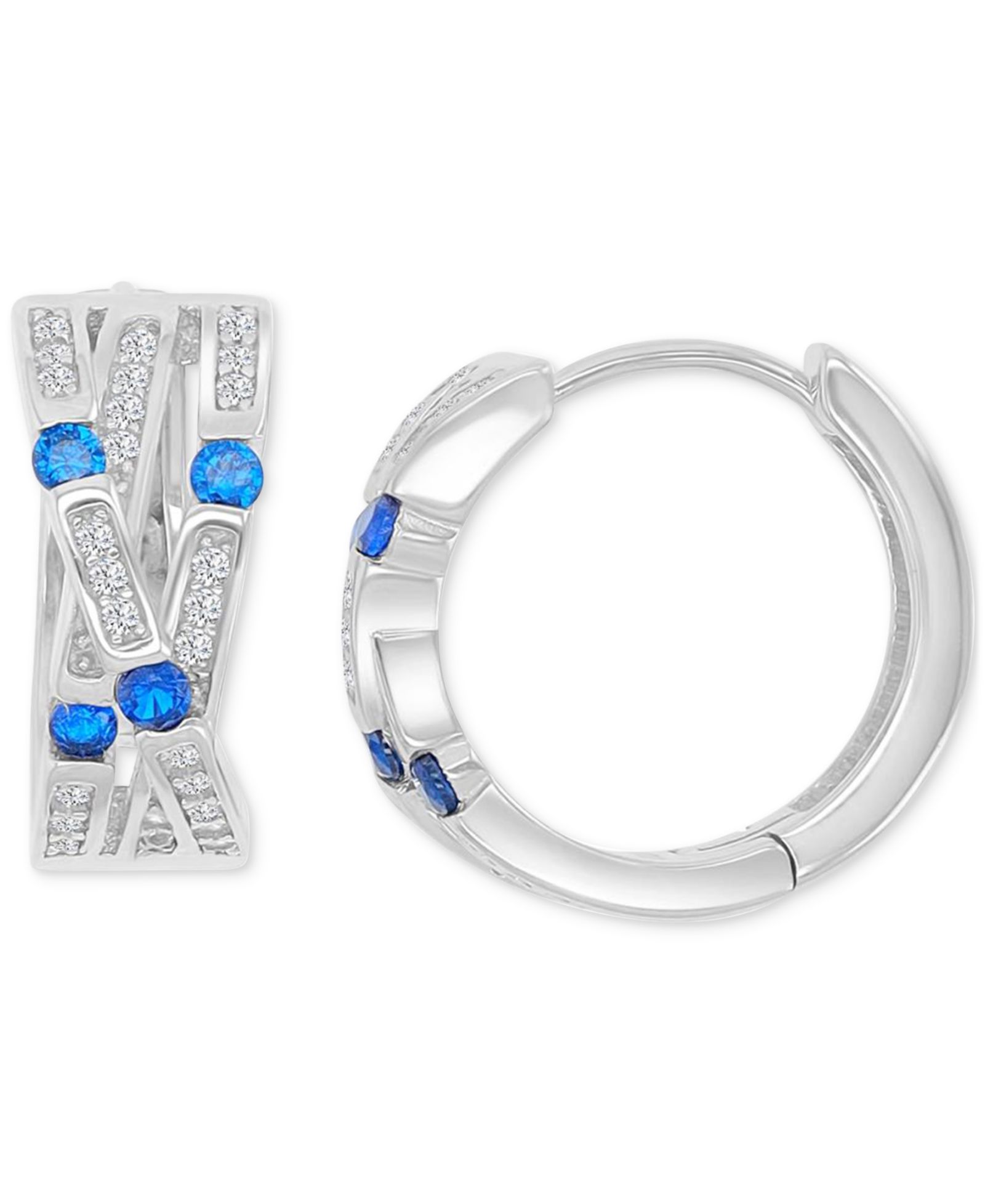 Серьги-кольца с камнями Cubic Zirconia Pavé Three-Row Overlapped Huggie в серебре Sterling Silver