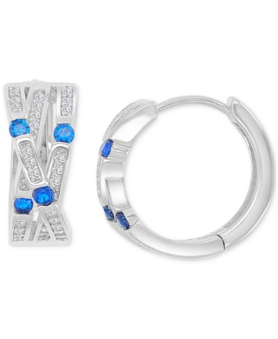 Серьги-кольца с камнями Cubic Zirconia Pavé Three-Row Overlapped Huggie в серебре Sterling Silver