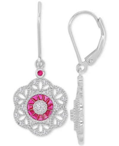 Pink & White Серьги-подвески с цветами из кубического циркония, Sterling Silver