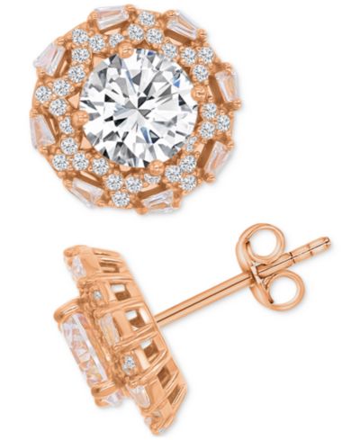 Серьги-гвоздики Cubic Zirconia Halo из 14k Yellow Gold over Sterling Silver