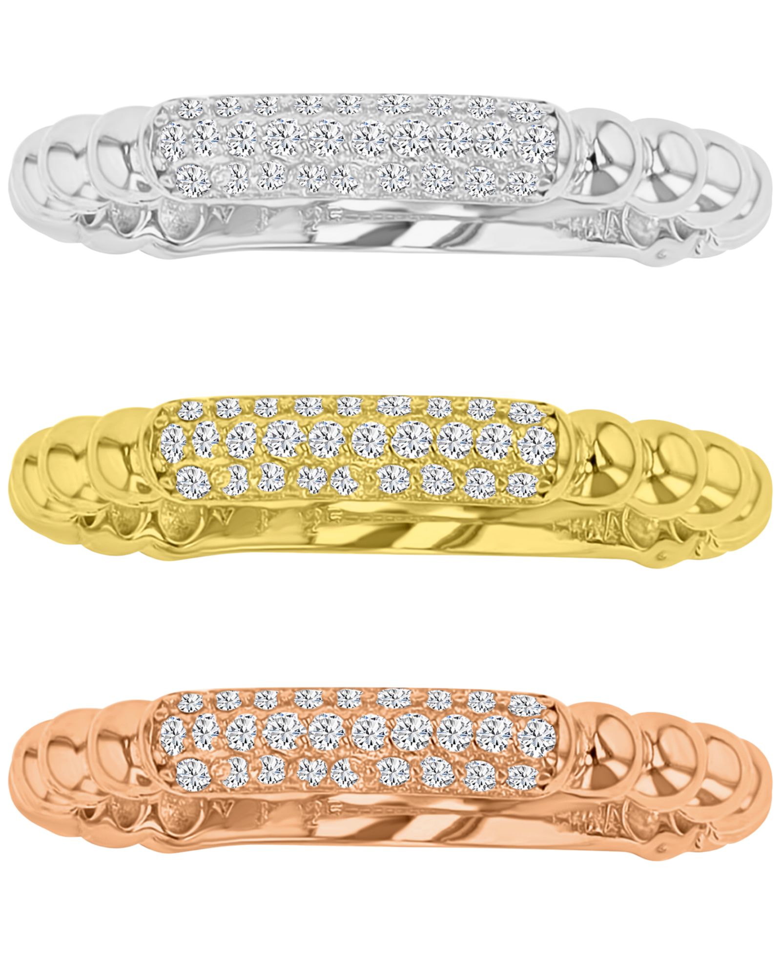 3-Pc. Set Cubic Zirconia Pavé Textured Rings