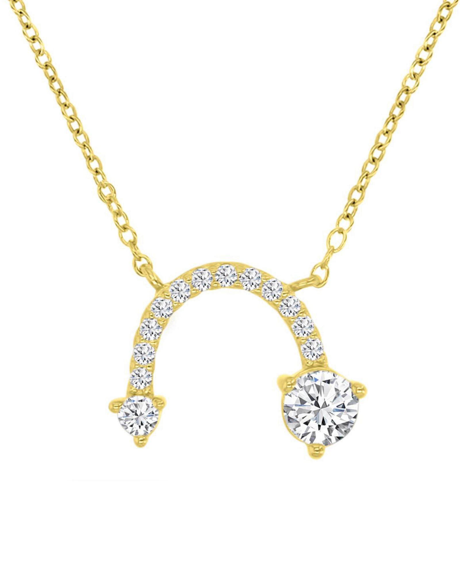 Cubic Zirconia Curved Arrow-Inspired Pendant Necklace in 14k Gold-Plated Sterling Silver (Also Available in Rose Gold & Sterling Silver)
