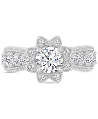 Кольцо с кубическим цирконием Star Halo Milgrain Bead из стерлингового серебра