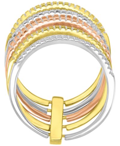 Кольцо с муассанитом многослойное из стерлингового серебра и 14k золота