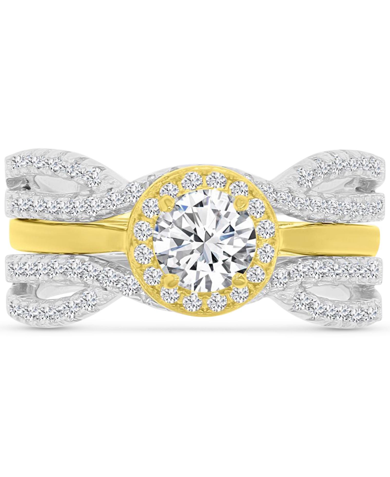 Cubic Zirconia Halo Solitaire Twist Style Stack-Look Statement Ring