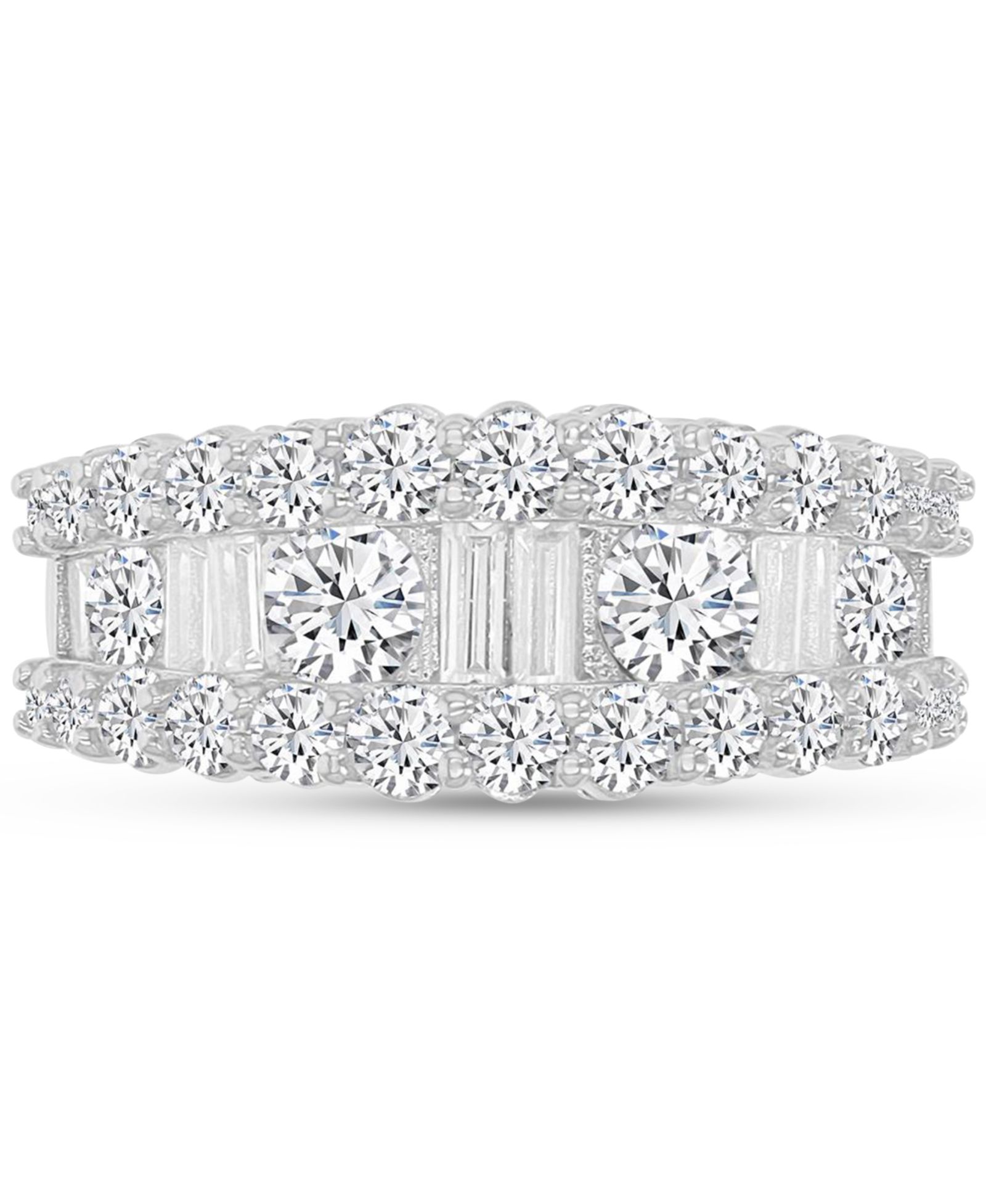 Cubic Zirconia Round & Baguette Graduated Band in Sterling Silver