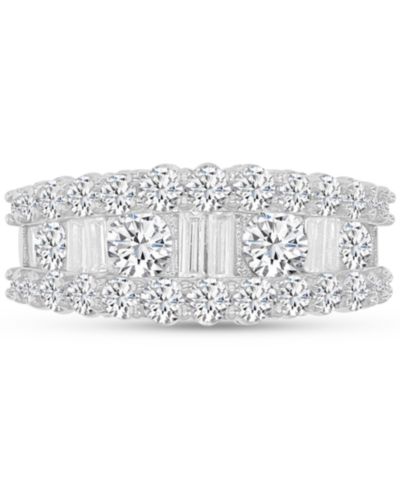 Cubic Zirconia Round & Baguette Graduated Band in Sterling Silver