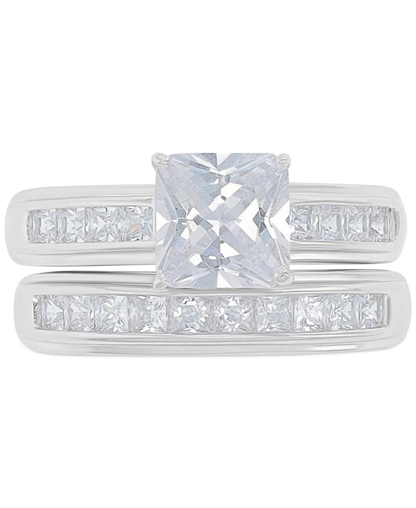 Свадебный набор из двух колец с кубическим цирконием Princess Cut в серебряной отделке