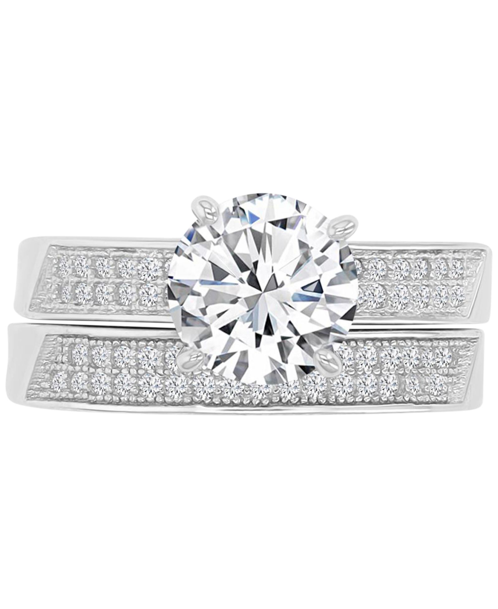 Свадебный набор Cubic Zirconia Solitaire & Pavé Milgrain Bead в Sterling Silver