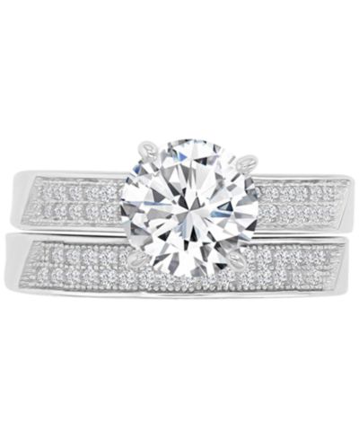 Свадебный набор Cubic Zirconia Solitaire & Pavé Milgrain Bead в Sterling Silver