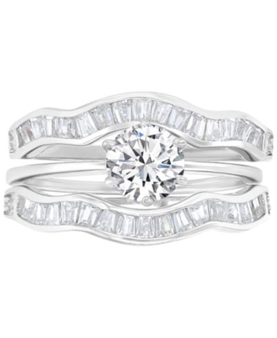 3-Pc. Set Cubic Zirconia Solitaire & Wavy Baguette Bands Bridal Set