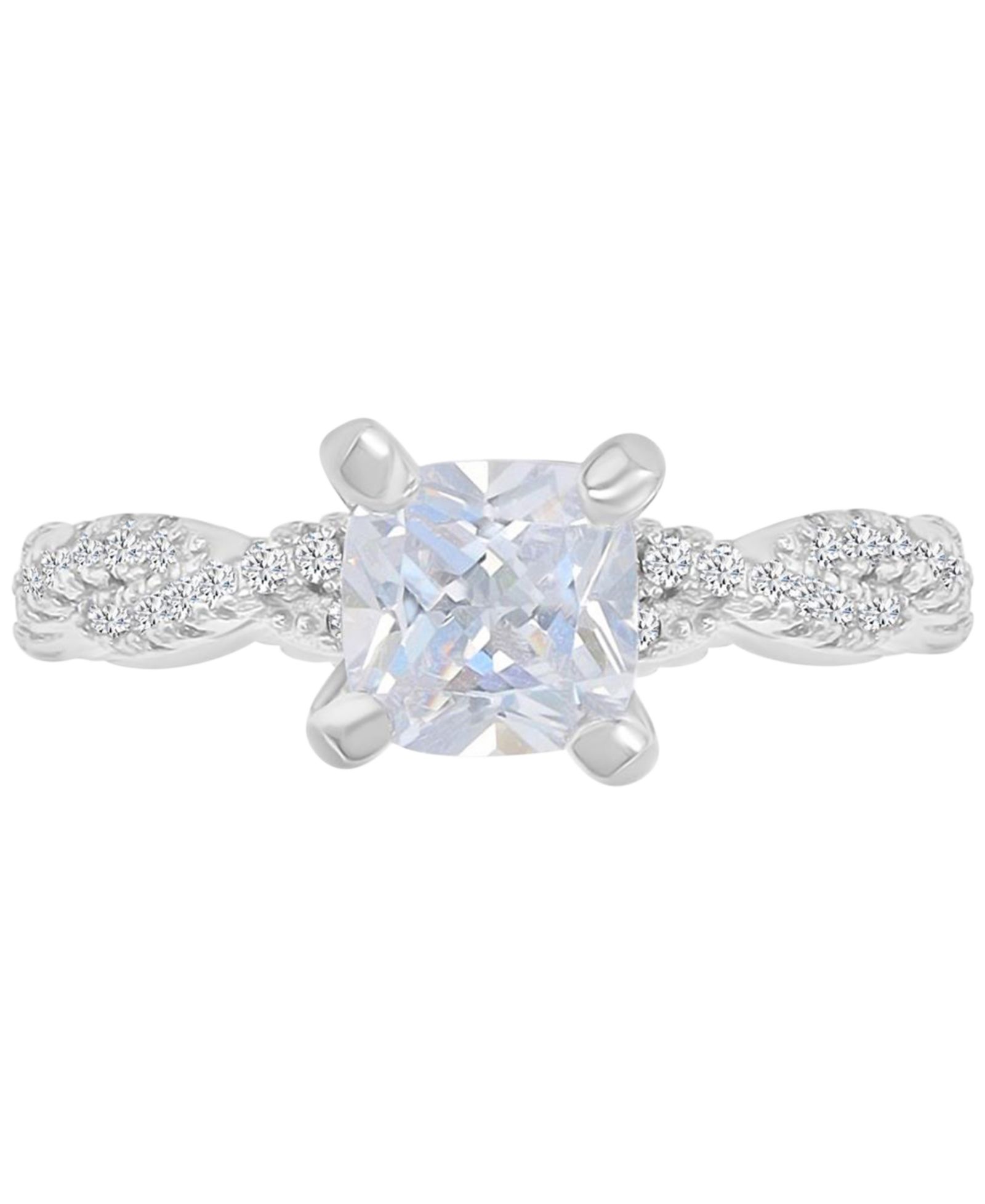 Cubic Zirconia Cushion & Round Rope Style Promise or Engagement Ring