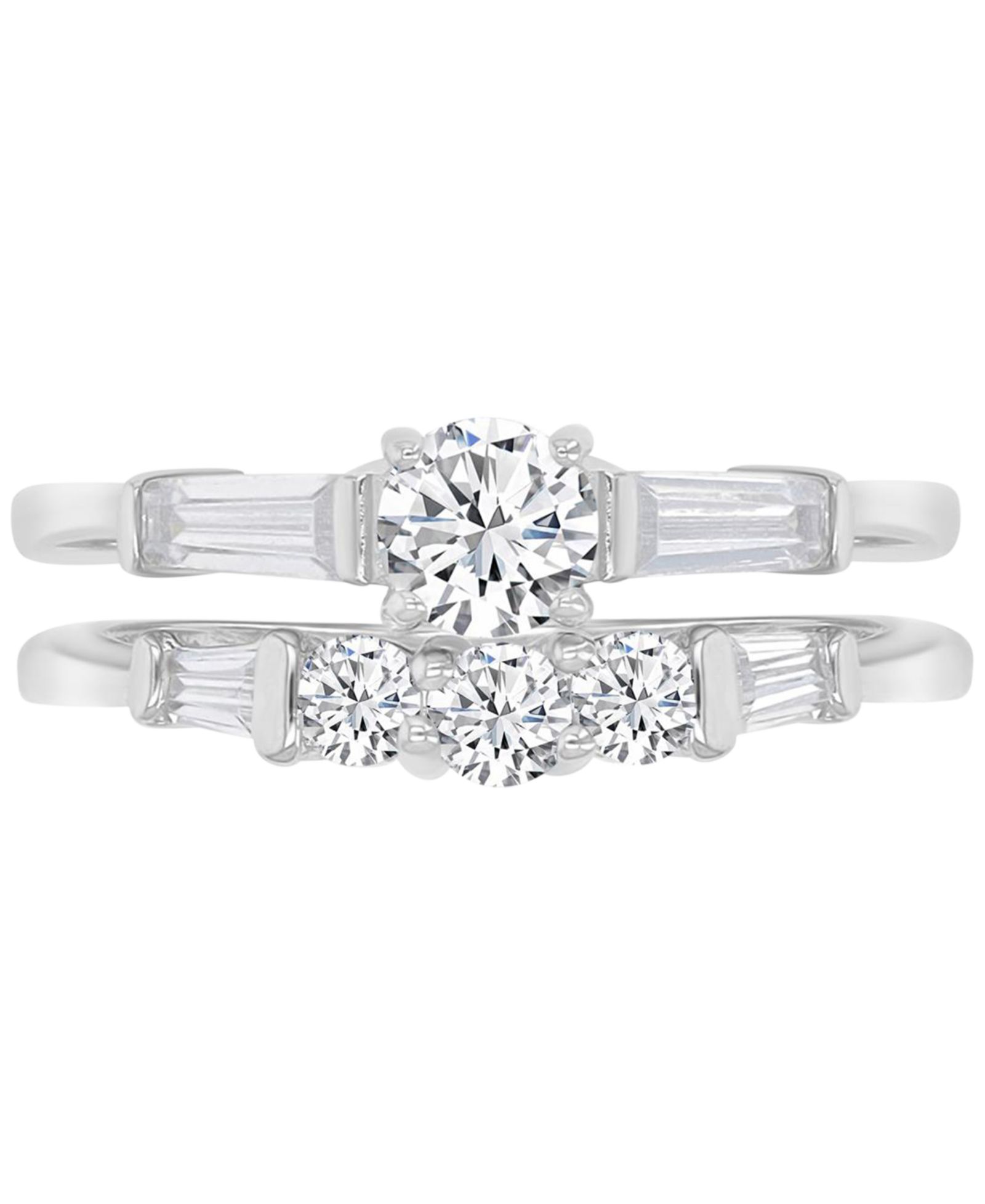 Cubic Zirconia Round & Baguette Promise or Engagement Ring в Sterling Silver
