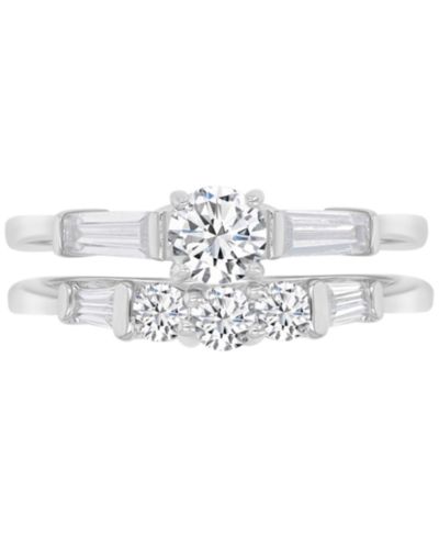 Cubic Zirconia Round & Baguette Promise or Engagement Ring в Sterling Silver