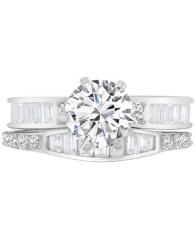 Cubic Zirconia Round & Baguette Bridal Set in Sterling Silver