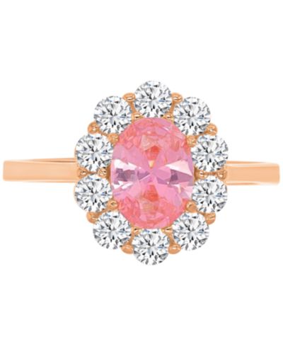 Lab-Created Morganite (2-1/20 ct. t.w.) & Cubic Zirconia Halo Ring in 14k Rose Gold-Plated Sterling Silver