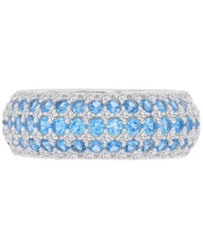 Blue & White Cubic Zirconia Multirow Wide Width Band in Sterling Silver