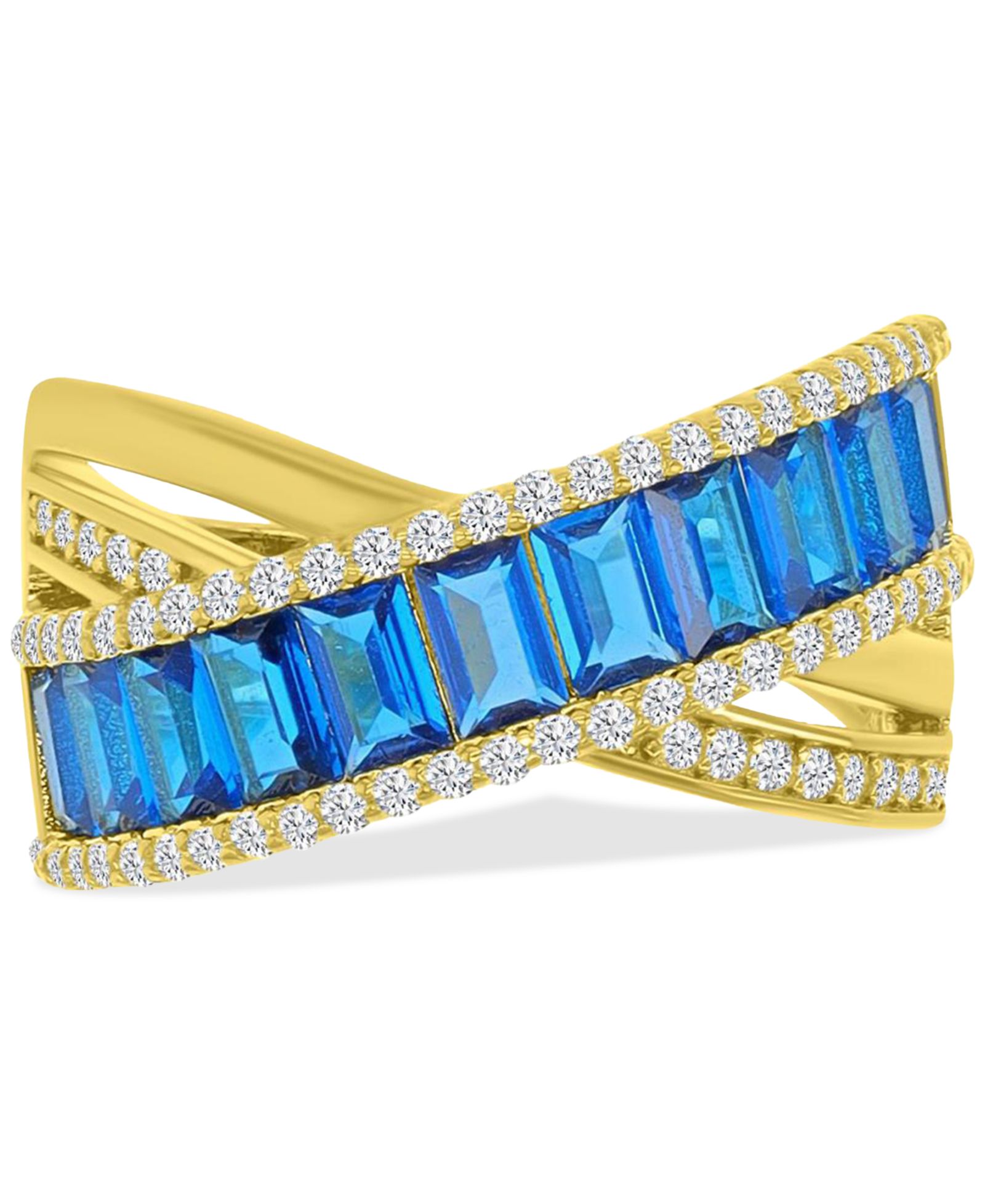 Simulated Emerald Nano & Cubic Zirconia Crossover Statement Ring in 14k Gold-Plated Sterling Silver (Available in Blue Spinel and Cubic Zirconia)