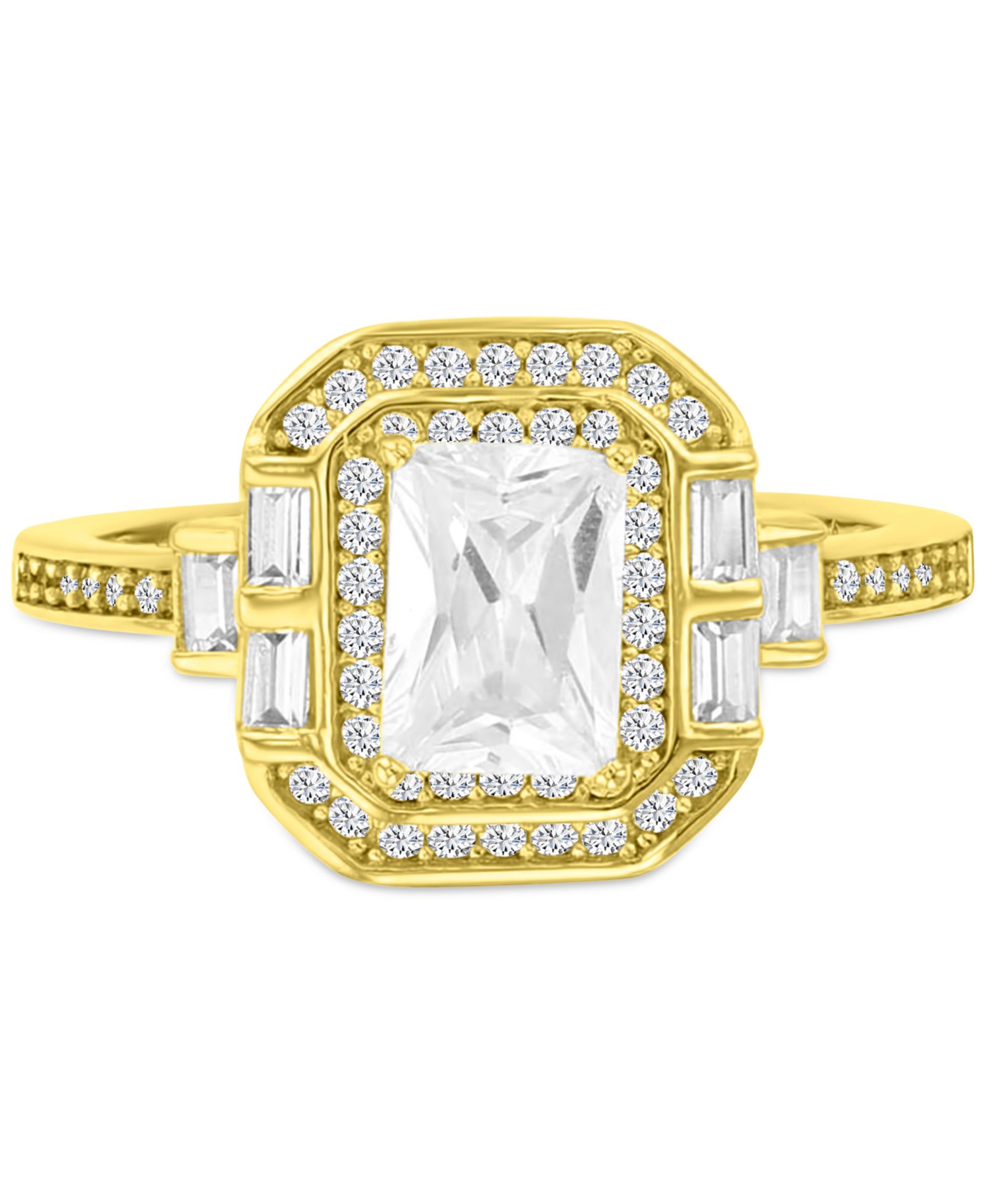 Кольцо с фианитами Mixed Cut Halo Statement в позолоченном стерлинговом серебре 14k Gold-Plated
