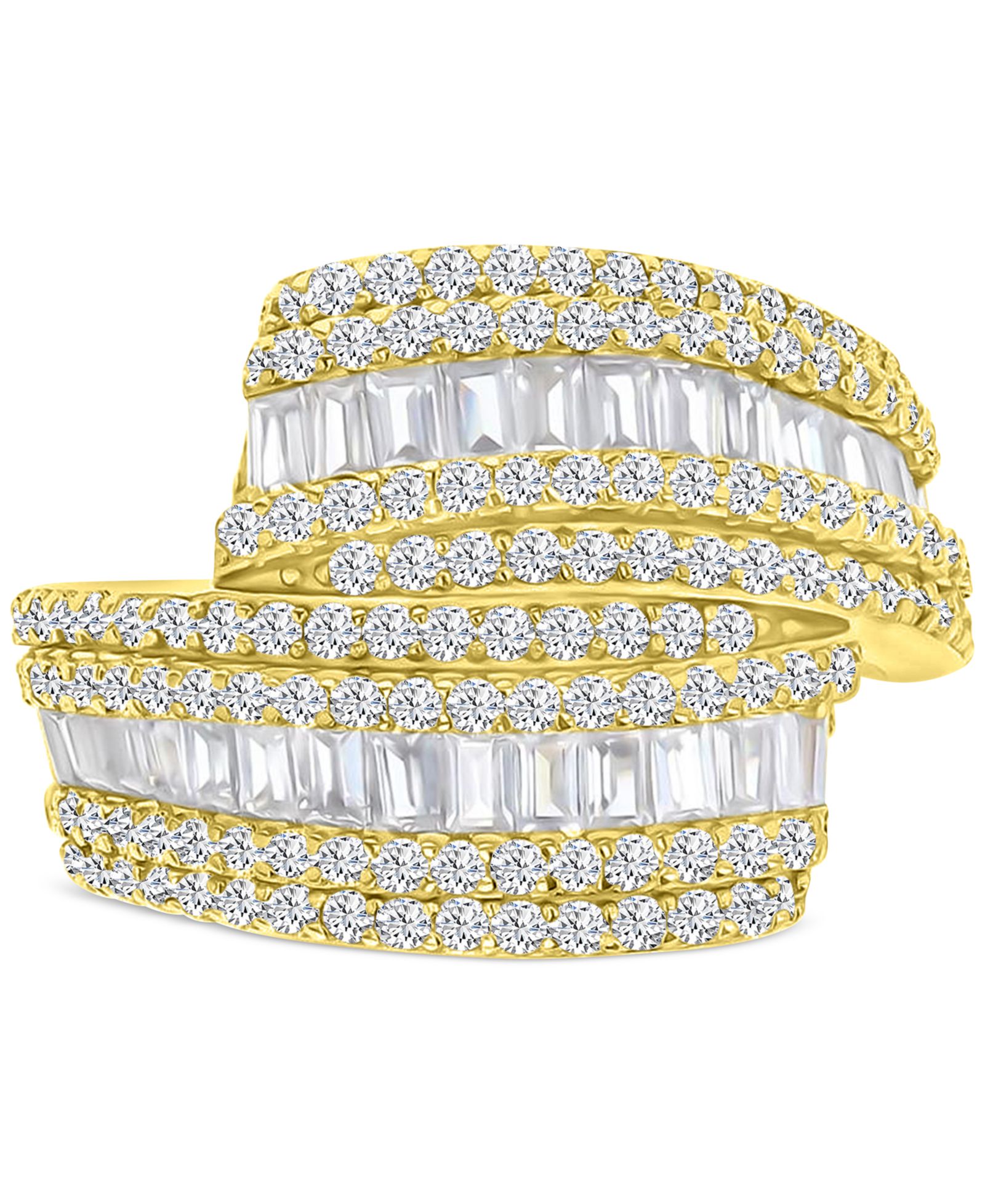 Кольцо Macy's Cubic Zirconia Curving Multi Row, 14k Gold Over Sterling Silver