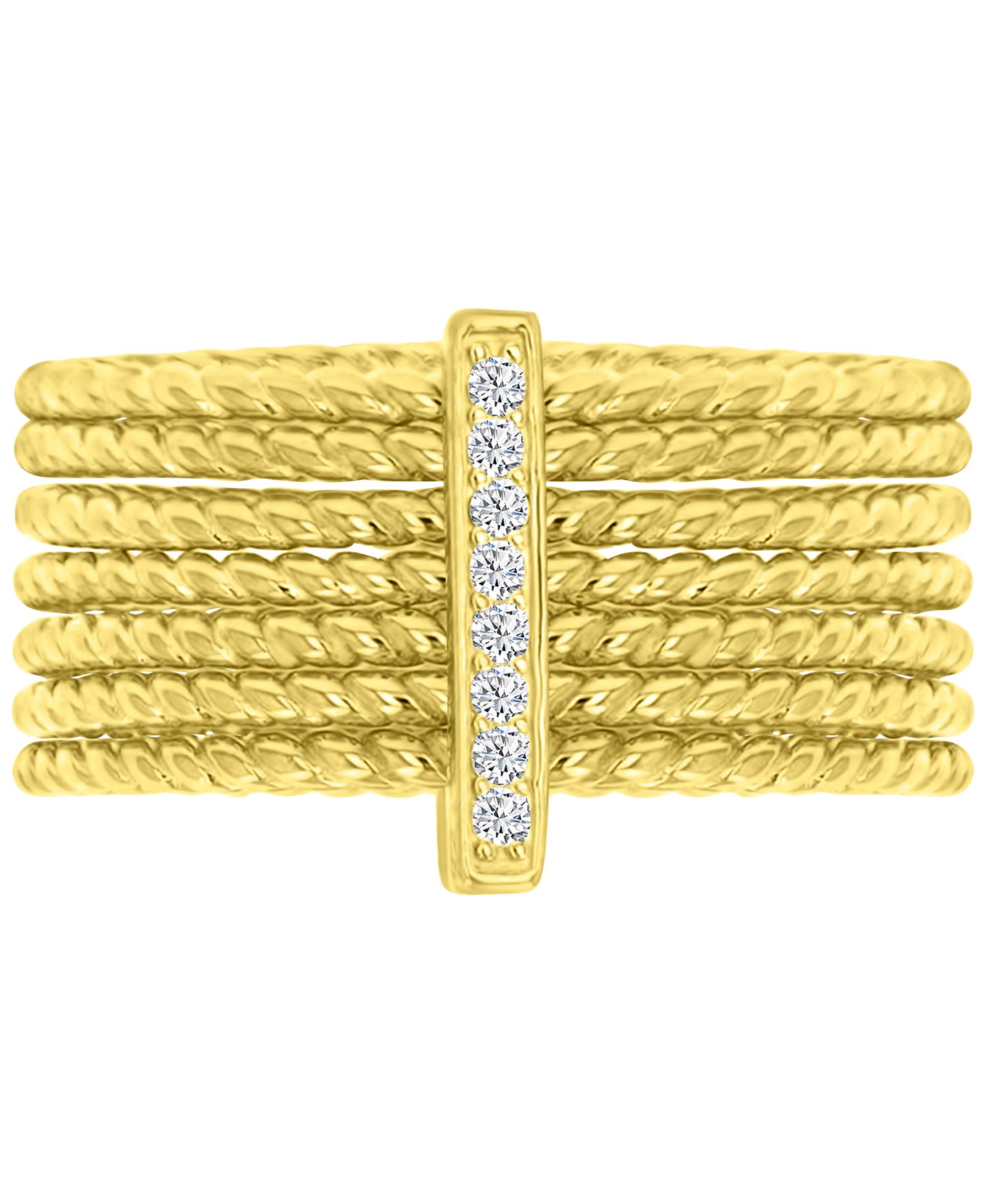 Cubic Zirconia Multilayer Textured Statement Ring in 14k Gold-Plated Sterling Silver