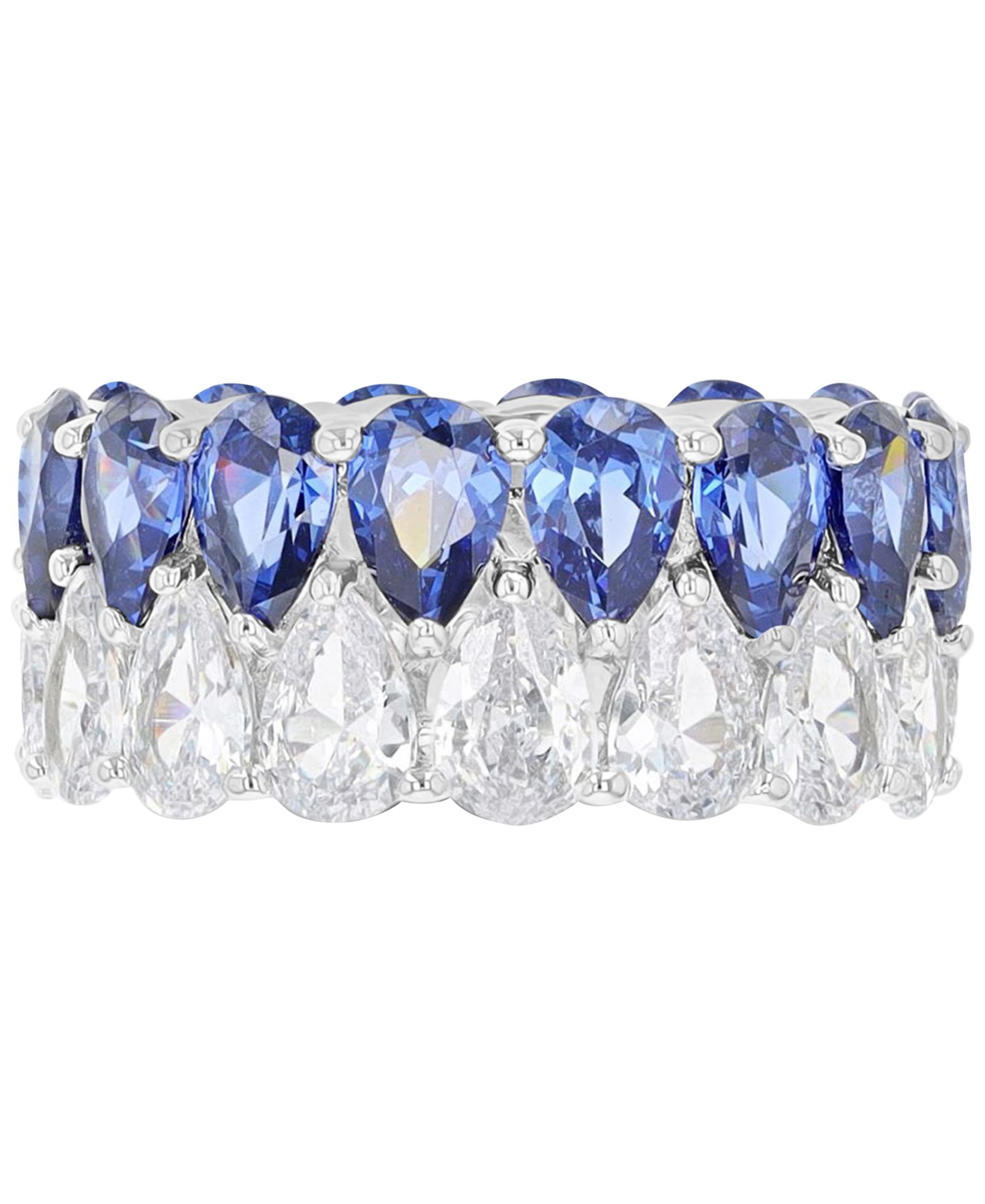Cubic Zirconia Blue & White Pear Eternity Band in Sterling Silver