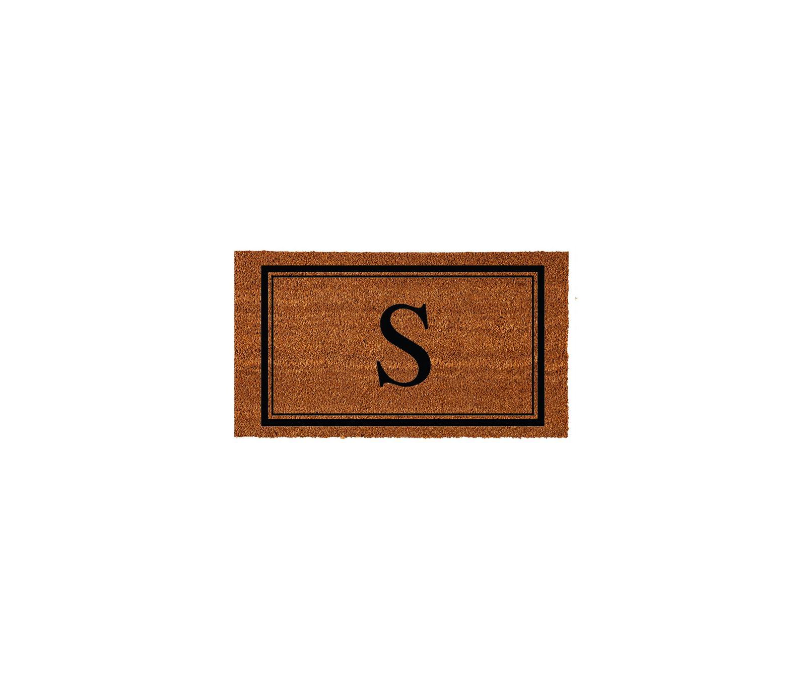 Коврик для ног Evergreen Monogram Indoor Outdoor 100% Natural Coir 28" x 16" | Letter "S"