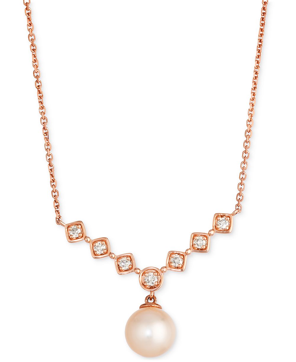 Ожерелье Le Vian® Pink Freshwater Pearl (8mm) & Nude Diamond (1/5 ct. t.w.) Adjustable 19" Statement Necklace в розовом золоте 14k rose gold