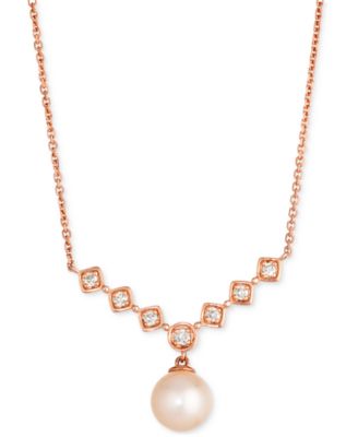 Ожерелье Le Vian® Pink Freshwater Pearl (8mm) & Nude Diamond (1/5 ct. t.w.) Adjustable 19" Statement Necklace в розовом золоте 14k rose gold