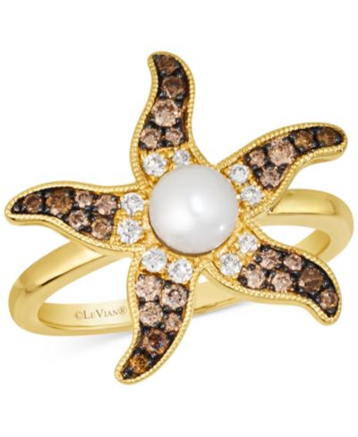 Le Vian® Freshwater Pearl (5-1/2 ct. t.w.) & Chocolate Ombré Diamond (1/3 ct. t.w.) Starfish Ring in 14k Gold