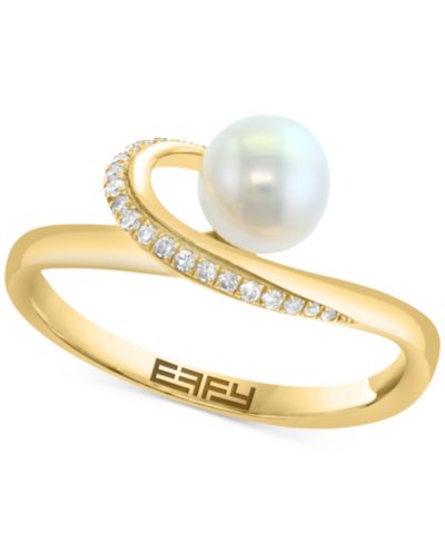 Кольцо EFFY® Cultured Freshwater Pearl (6mm) & Diamond (1/10 ct. t.w.) в 14k Gold