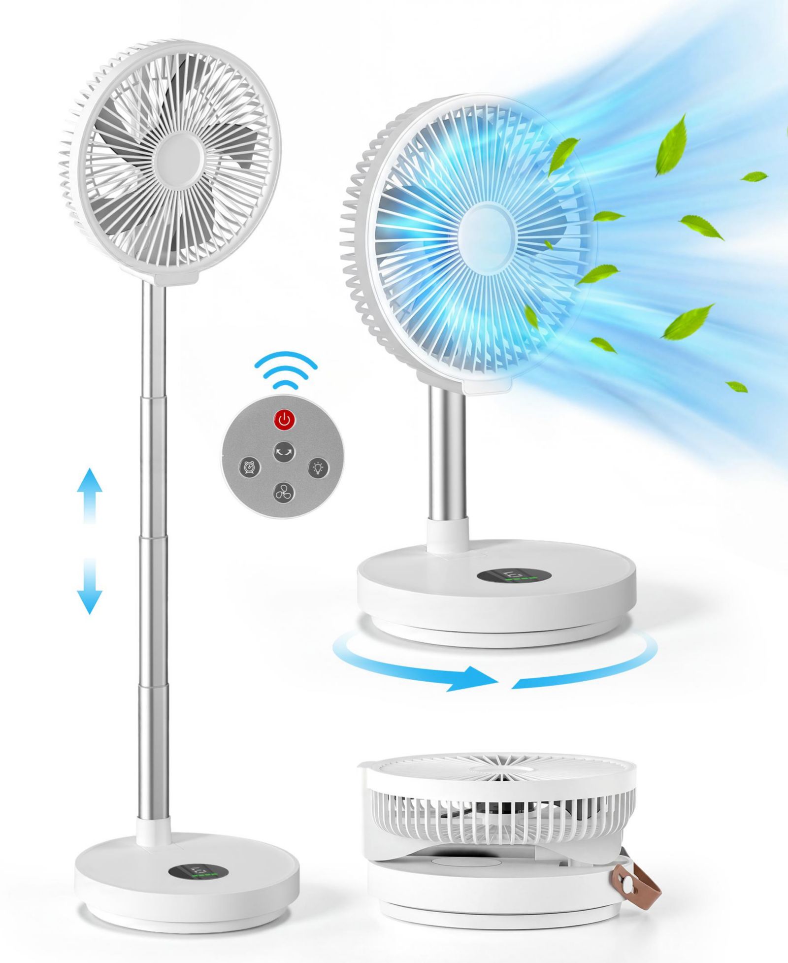 10" Portable Rechargeable Pedestal Fan with Remote and 7200mah Battery, Table Desk Fan Folding Oscillating Fan for Bedroom Rome Office Camping Travel