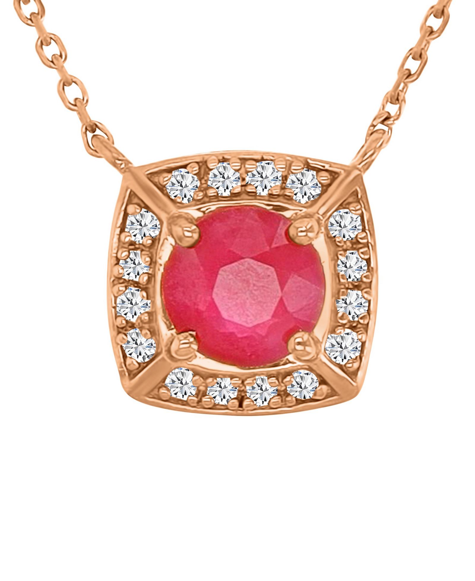 Ожерелье Macy's с рубином (0.65 ct. t.w.) и бриллиантом (0.08 ct. t.w.), розовое золото 14k