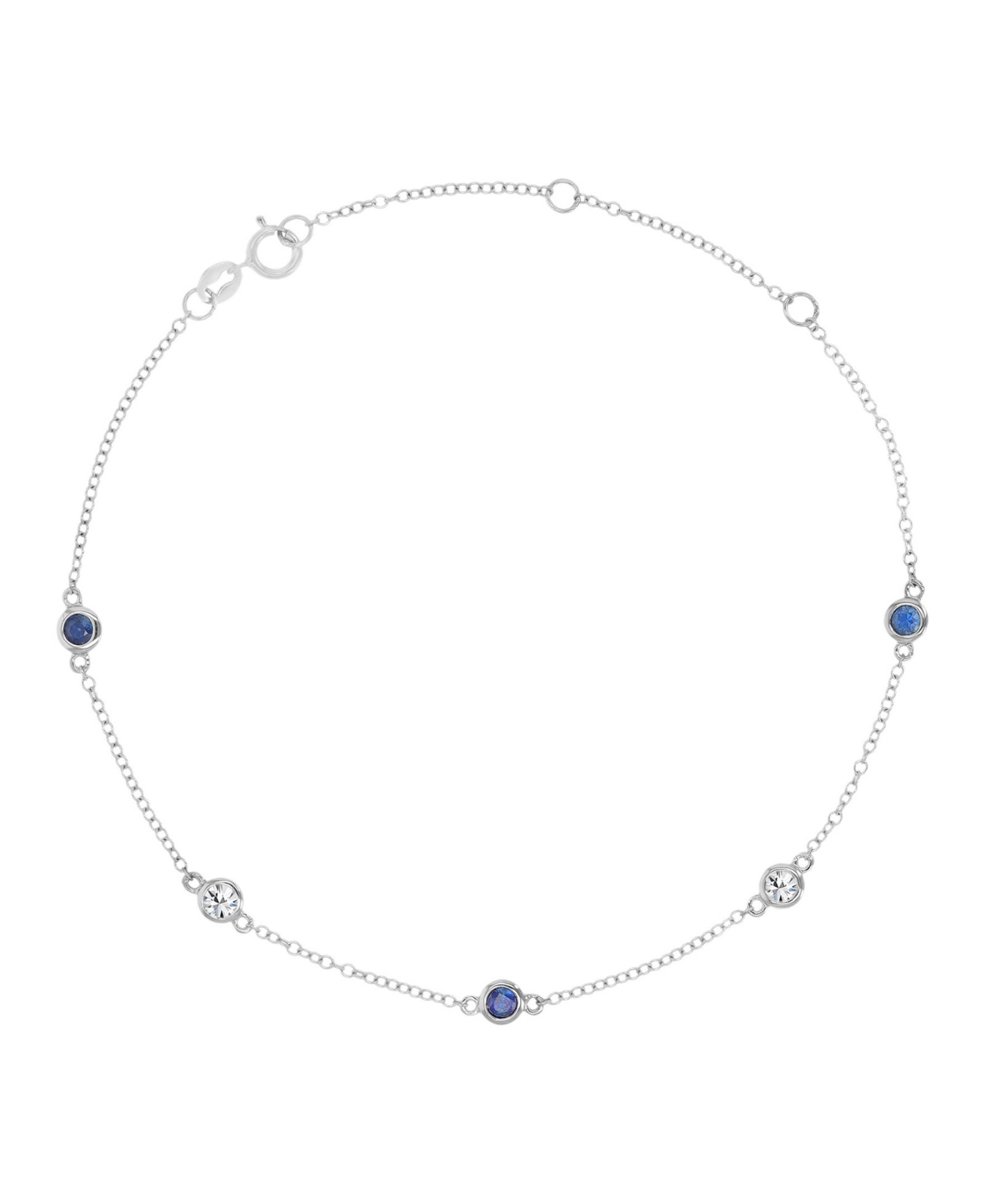 Macy's White Sapphire (0.45 ct. t.w.) & Blue Sapphire (0.45 ct. t.w.) Bezel Bracelet in 14k White Gold