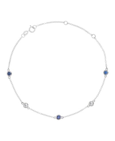 Браслет Macy's White Sapphire (0.45 ct. t.w.) & Blue Sapphire (0.45 ct. t.w.) Bezel в 14k White Gold