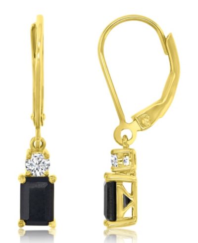 Серьги-подвески Macy's Onyx (1.22 ct. t.w.) и White Topaz (0.26 ct. t.w.) в 14k Yellow Gold
