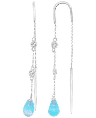Macy's Sky Blue Topaz & White Sapphire French Euro Wire Dangling Earrings