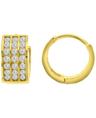 Macy's Cubic Zirconia Micropave 3-Row Channel Huggie Earrings