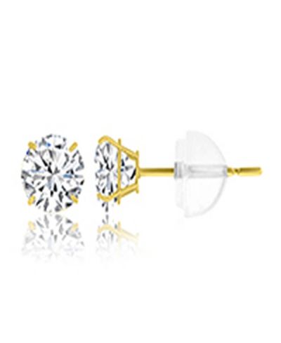 Серьги-солитеры с белым сардинонитом Swarovski в 14k желтом золоте