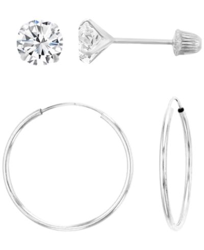 Набор серебряных серег Macy's 2-Pc. Solitaire Ball Stud And Hoop Earrings в Sterling Silver