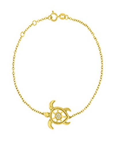 Браслет с бриллиантом и морской черепахой, 14k Yellow Gold поверх Sterling Silver