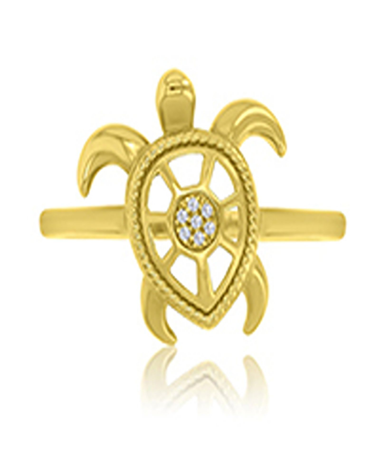 Кольцо с бриллиантовым акцентом в виде морской черепахи Macy's Diamond Accent Sea Turtle Ring в 14k Yellow Gold Over Sterling Silver