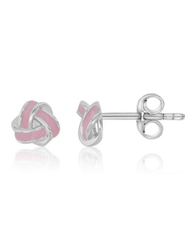 Macy's Pink Enamel Knot Stud Earrings in Rhodium Over Sterling Silver