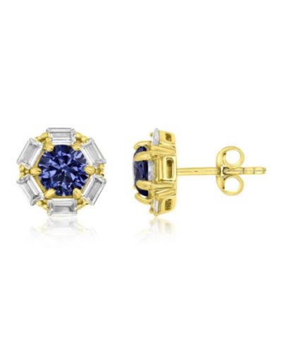 Серьги-гвоздики с танзанитом и кубическим цирконием в 14k желтом золоте поверх стерлингового серебра