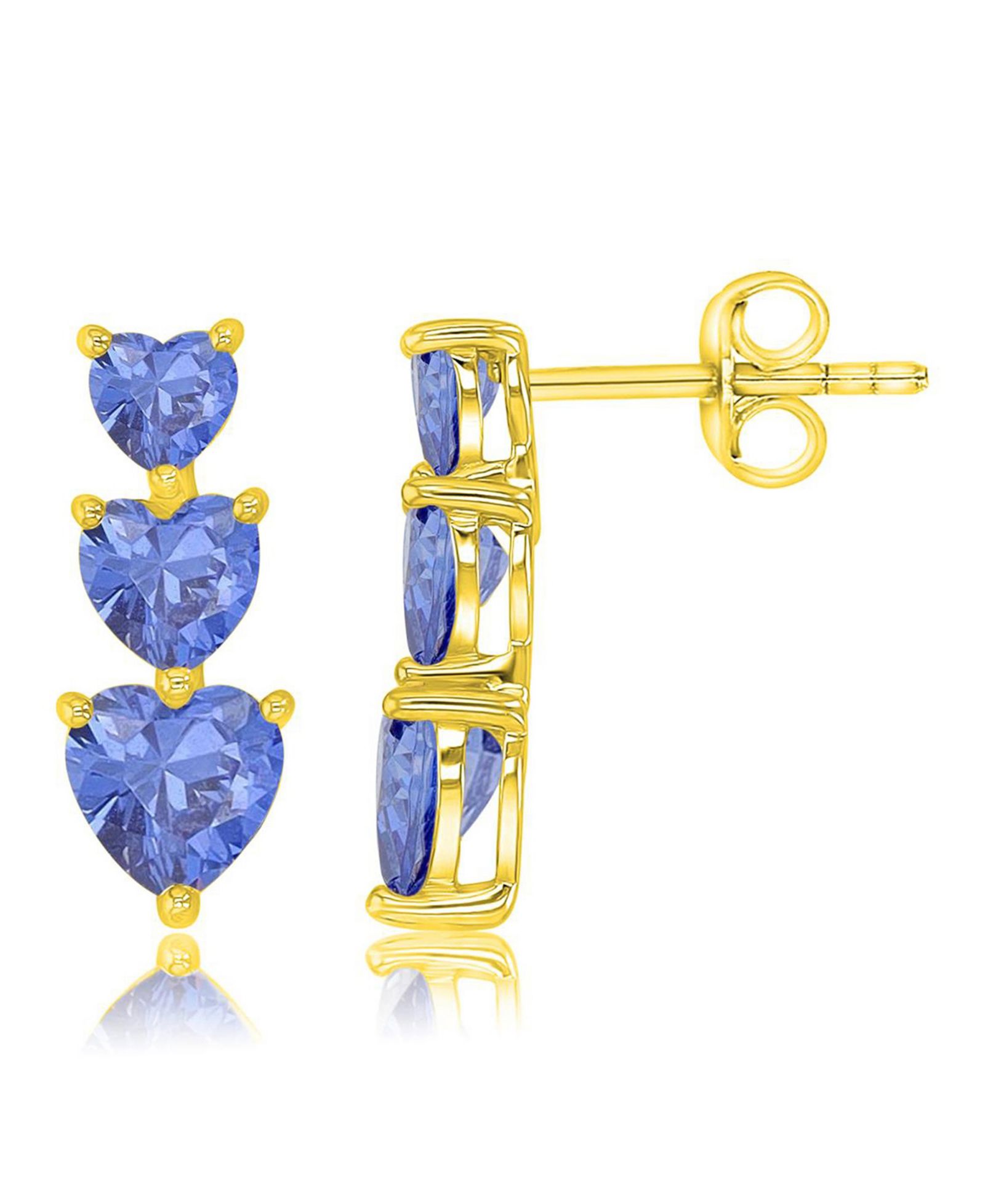Macy's Triple Heart Tanzanite Colored Cubic Zirconia Earrings in 14k Yellow Gold Over Sterling Silver