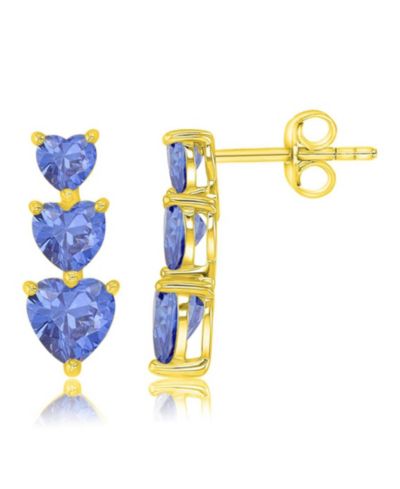 Серьги с тройным сердцем, танцинит, желтое золото 14k, серебро Sterling Silver