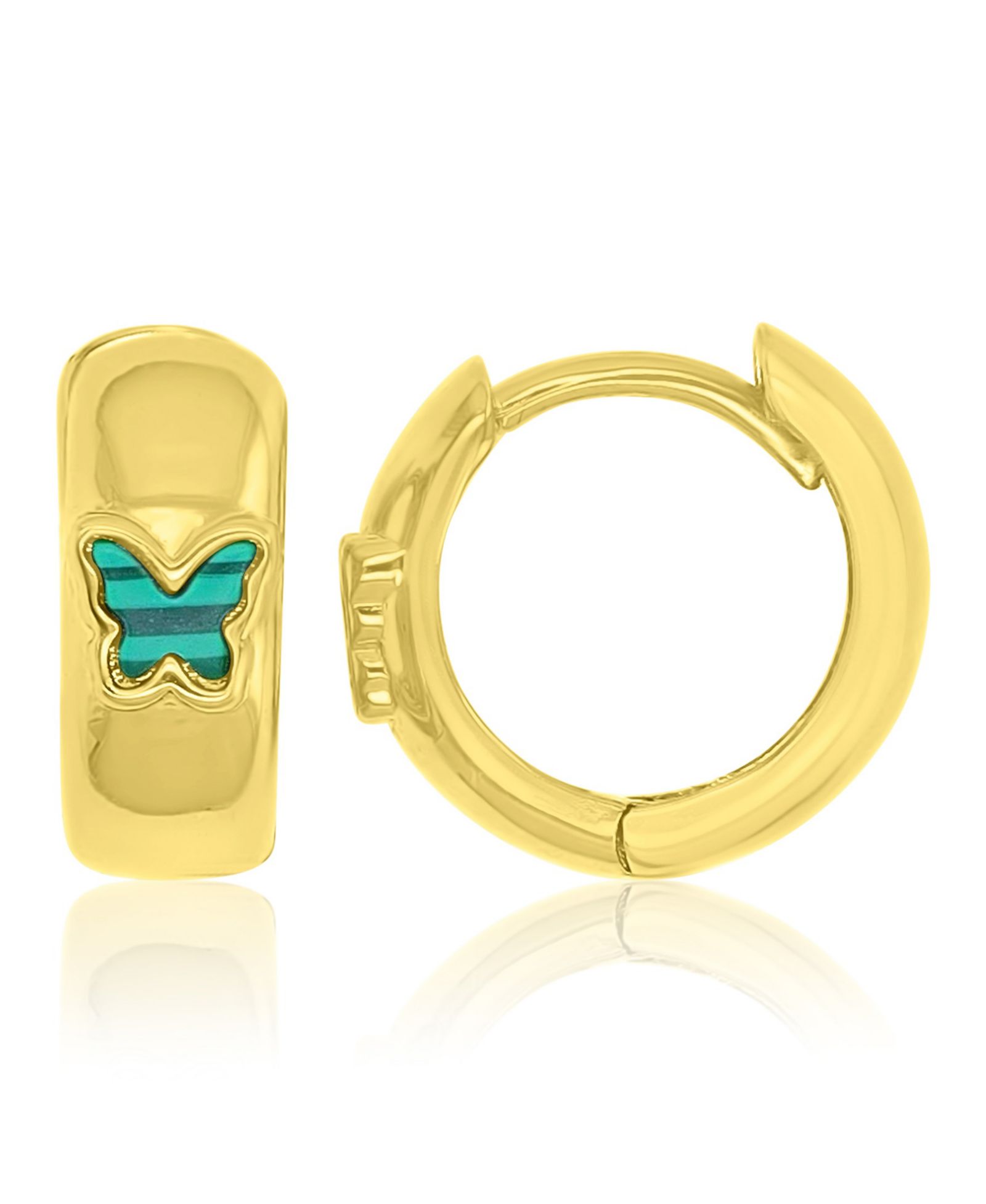 Серьги-кольца Macy's с имитацией малахита в форме бабочки, 14k Yellow Gold Over Sterling Silver
