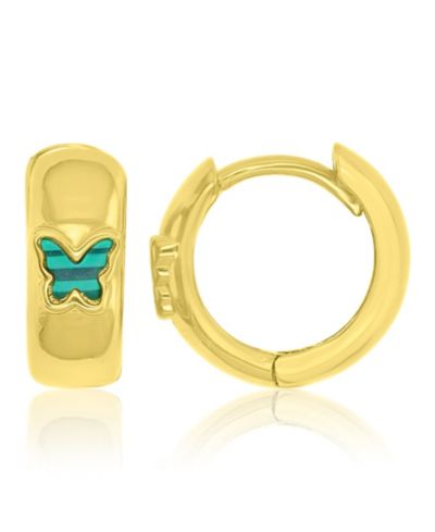 Серьги-кольца Macy's с имитацией малахита в форме бабочки, 14k Yellow Gold Over Sterling Silver