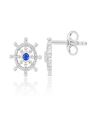 Macy's Серьги-гвоздики с синим сапфиром и бриллиантами в Sterling Silver с покрытием Rhodium